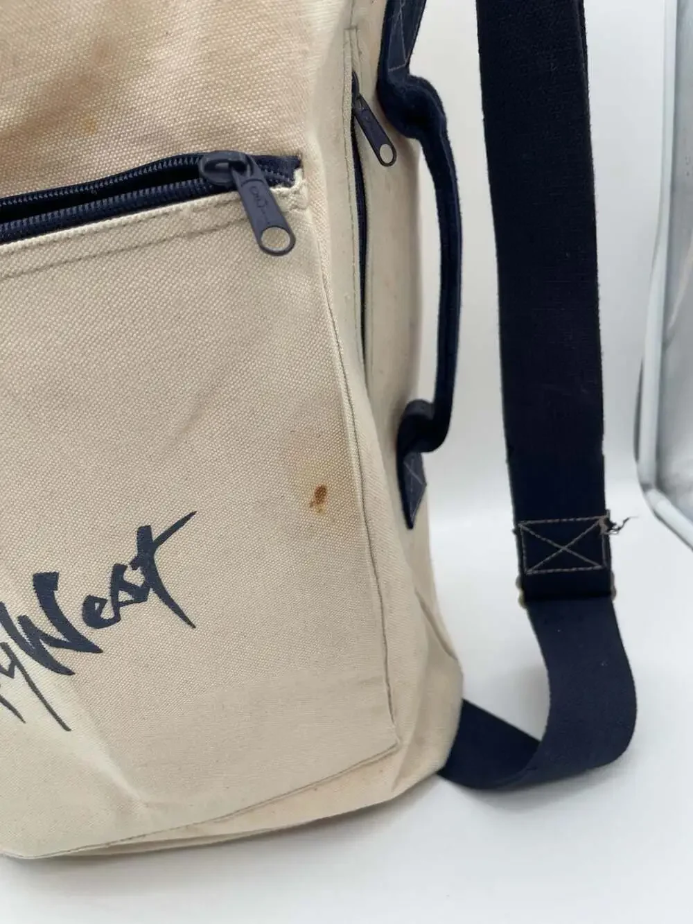 Vintage Key West Canvas Duffle‎ Bag, Cream/Navy Blue, Souvenir Travel Tote